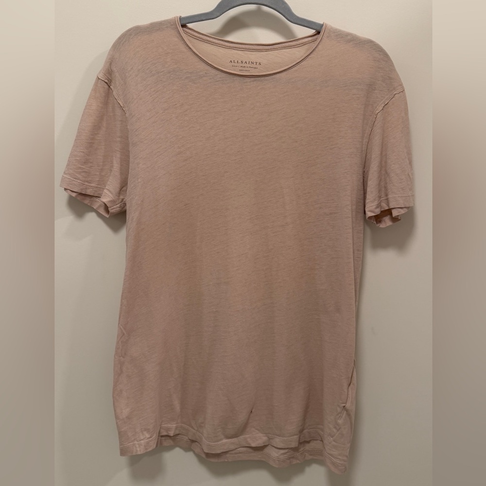 All Saints Men's Light Tan Short Sleeve Figure Tee